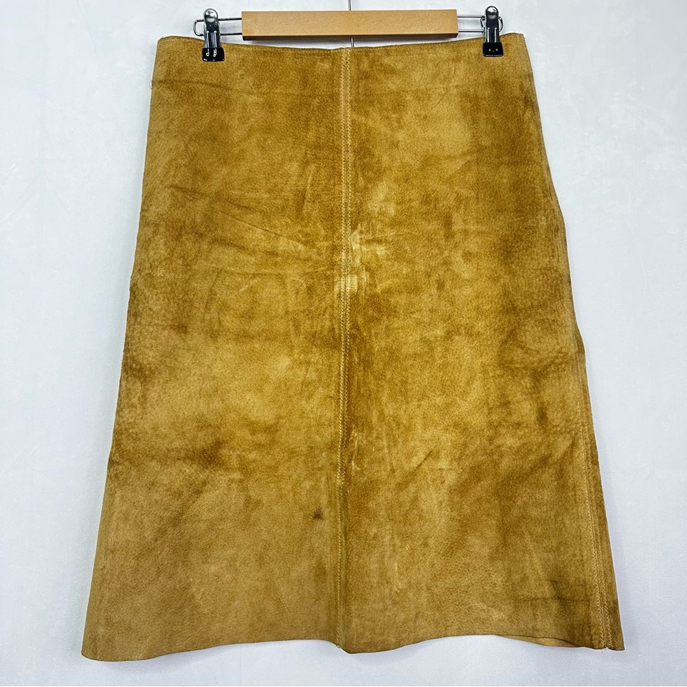 Vintage Genuine Animal Skin Midi Skirt A-Line Western 90s Desert Womens Brown